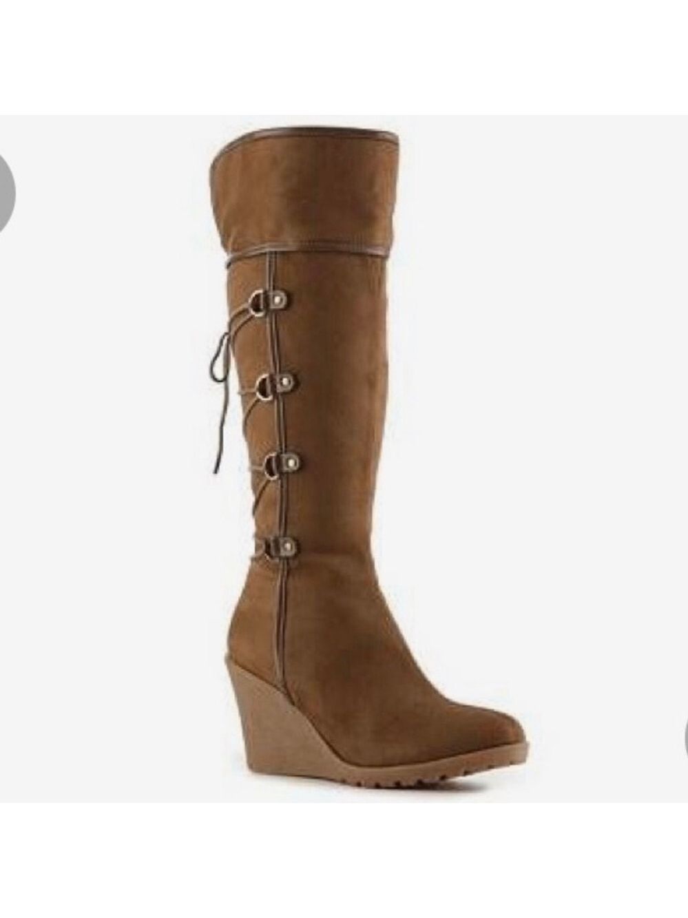 Light Brown Lace Up Zipper Wedge Boots - Picture 2 of 15